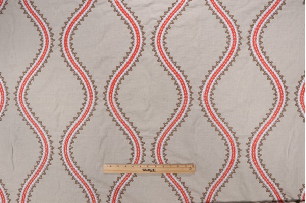 Thibaut Juniper Ogee W764106 Embroidered Drapery Fabric in Coral and Stone