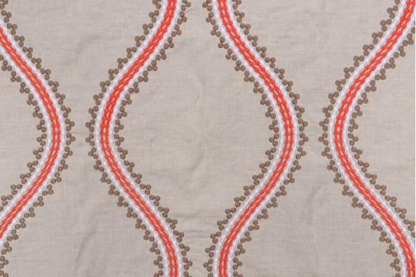 Thibaut Juniper Ogee W764106 Embroidered Drapery Fabric in Coral and Stone