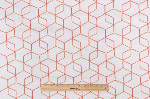 Leipsic Backed Embroidered Outdoor Fabric in Coral