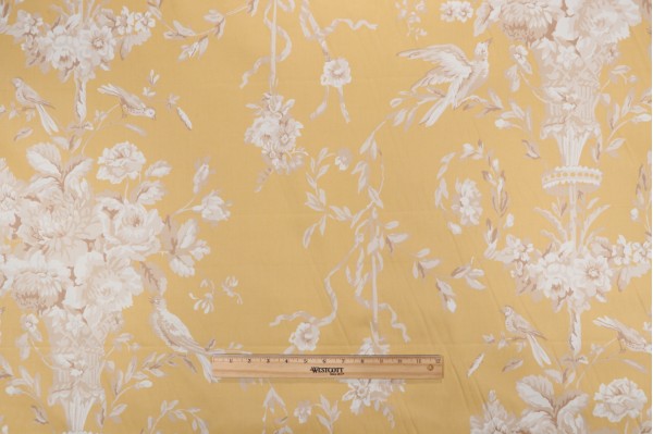 Thibaut Robin F91319 Printed Cotton Drapery Fabric in Gold