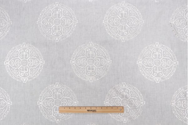 Thibaut Halie W736127 Embroidered Drapery Fabric in White on Linen
