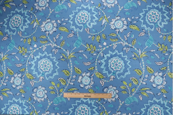 Thibaut Sevita F964109 Printed Linen Blend Drapery Fabric in Blue and Green