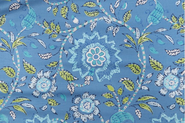 Thibaut Sevita F964109 Printed Linen Blend Drapery Fabric in Blue and Green