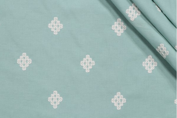 Click for 11 Yards Thibaut Zambia W736119 Embroidered Cotton Drapery Fabric in Aqua Thibaut Zambia W736119 Embroidered Cotton Drapery Fabric in Aqua