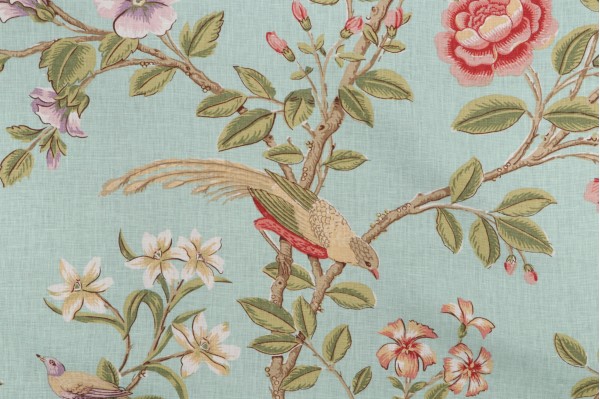 Thibaut Nemour F94701 Printed Linen Drapery Fabric in Aqua