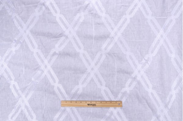 Thibaut Fusion Trellis W736150 Semi-Sheer Embroidered Linen Drapery Fabric in White