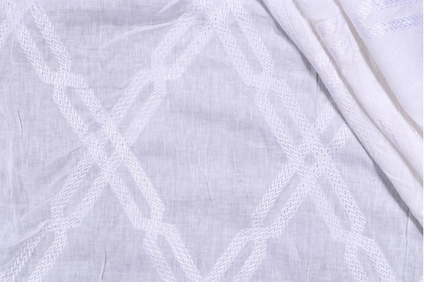 Thibaut Fusion Trellis W736150 Semi-Sheer Embroidered Linen Drapery Fabric in White