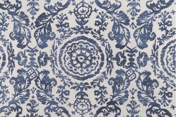 Anna French Sansome F94151 Printed Linen Drapery Fabric in Navy for Thibaut