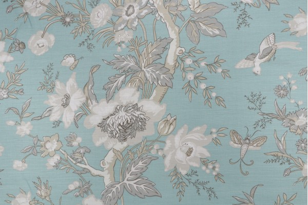 Sample of Thibaut Nemour F936130 Printed Linen Blend Drapery Fabric in Aqua 