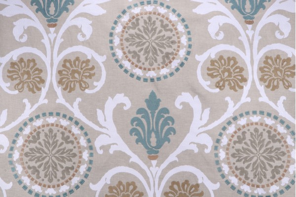 Thibaut Banyan W764100 Printed & Embroidered Linen Drapery Fabric in Aqua 