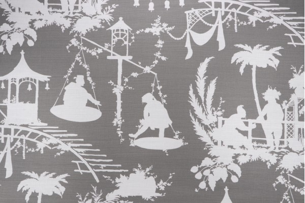 Thibaut South Sea F916022 Printed Linen Blend Drapery Fabric in Grey 