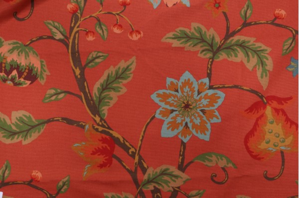 Thibaut Baron F91306 Printed Cotton Drapery Fabric in Red