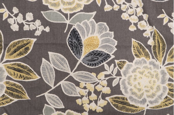 Thibaut Sulu F913010 Printed Linen Drapery Fabric in Charcoal