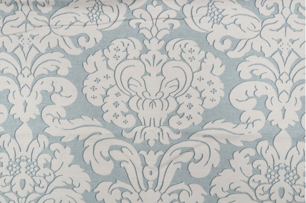 Thibaut Trelawny Damask F914217 Printed Linen Blend Drapery Fabric in Aqua