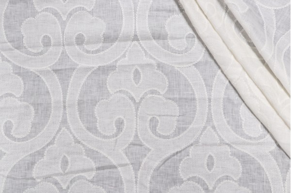 Thibaut Clovis W714263 Sheer Embroidered Linen Drapery Fabric in Off-White