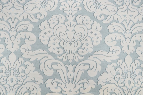 Thibaut Trelawny Damask F914217 Printed Linen Blend Drapery Fabric in Aqua