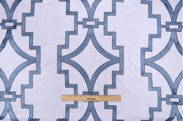 Click for 7 Yards Anna French Songyue W736144 Embroidered Drapery Fabric in Blue for Thibaut Anna French Songyue W736144 Embroidered Drapery Fabric in Blue for Thibaut