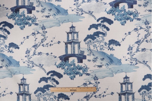 Sample of Regal Fabrics Zen Printed Polyester Drapery Fabric in Indigo 