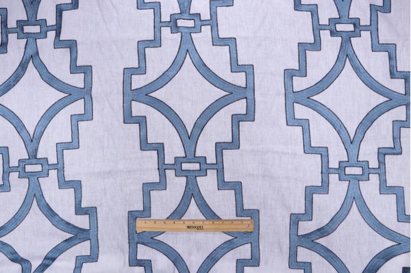 Anna French Songyue W736144 Embroidered Drapery Fabric in Blue for Thibaut