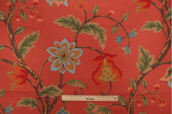 Thibaut Baron F91306 Printed Cotton Drapery Fabric in Red