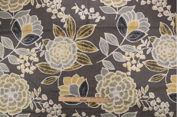 Thibaut Sulu F913010 Printed Linen Drapery Fabric in Charcoal