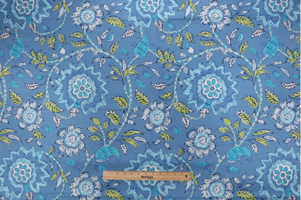 Thibaut Sevita F964109 Printed Linen Blend Drapery Fabric in Blue and Green