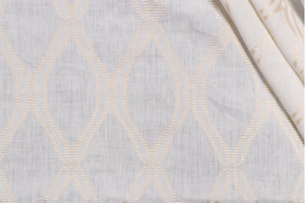 Thibaut Frankfurt W74108 Embroidered Linen Drapery Fabric in White