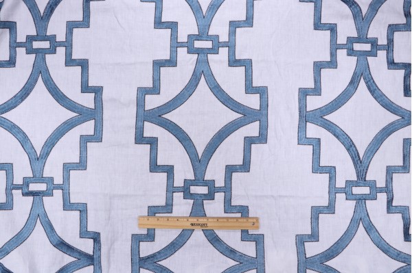 Anna French Songyue W736144 Embroidered Drapery Fabric in Blue for Thibaut