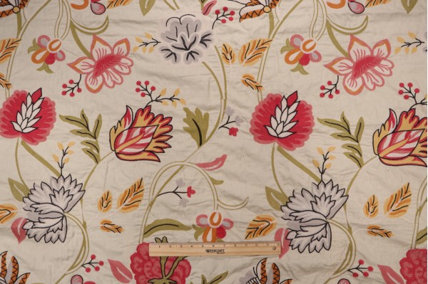 Anna French Cayman W72780 Crewel Embroidered Drapery Fabric in Cream for Thibaut