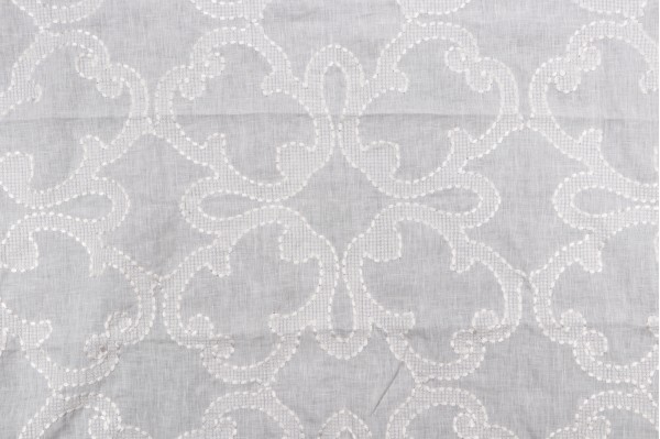 Thibaut Park Slope W764118 Sheer Embroidered Linen Drapery Fabric in White