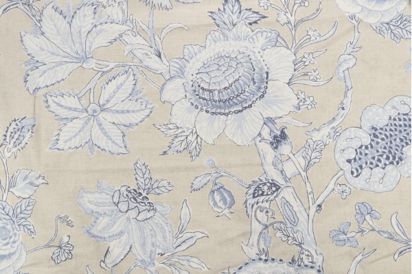 1 Yard Thibaut Rittenhouse F94146 Printed Cotton Blend Drapery Fabric in Blue and Tan