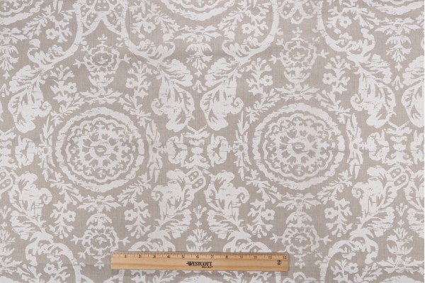 Thibaut Sansome F94155 Printed Linen Blend Drapery Fabric in White on Natural