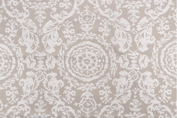 Thibaut Sansome F94155 Printed Linen Blend Drapery Fabric in White on Natural
