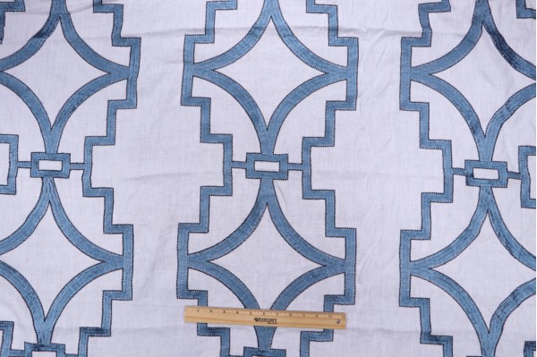 Anna French Songyue W736144 Embroidered Drapery Fabric in Blue for Thibaut