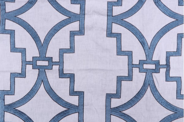 Anna French Songyue W736144 Embroidered Drapery Fabric in Blue for Thibaut