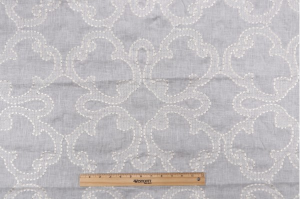 Thibaut Park Slope W764118 Embroidered Linen Drapery Fabric in White