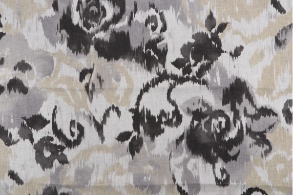 Thibaut Waterford Floral F924344 Printed Linen Drapery Fabric in Charcoal