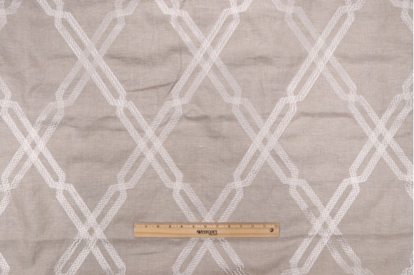 Thibaut Fusion Trellis W736148 Embroidered Linen Drapery Fabric in Natural