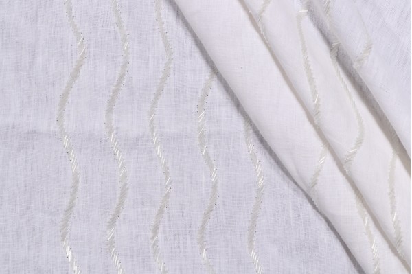 Thibaut Petrol AW9110 Bead Embroidered Drapery Fabric in White