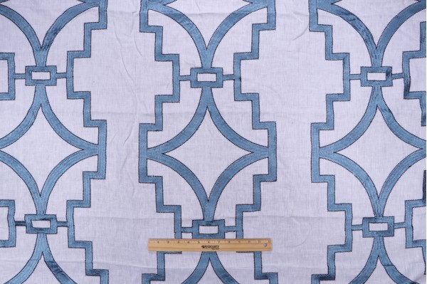 1 Yard Anna French Songyue W736144 Embroidered Drapery Fabric in Blue for Thibaut