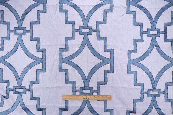 Anna French Songyue W736144 Embroidered Drapery Fabric in Blue for Thibaut