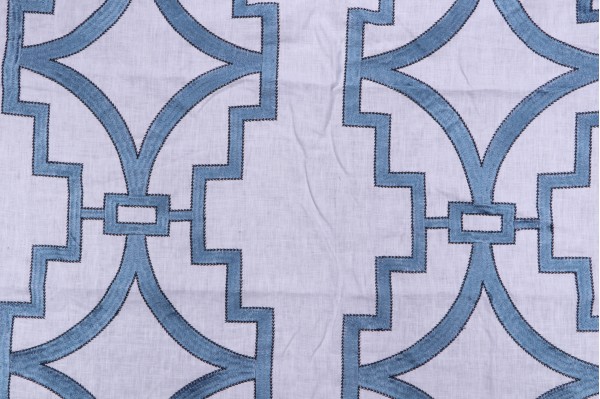 Anna French Songyue W736144 Embroidered Drapery Fabric in Blue for Thibaut