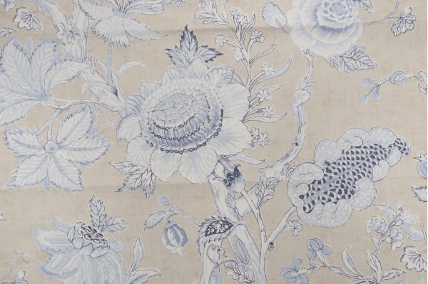 Thibaut Rittenhouse F94146 Printed Cotton Blend Drapery Fabric in Blue and Tan