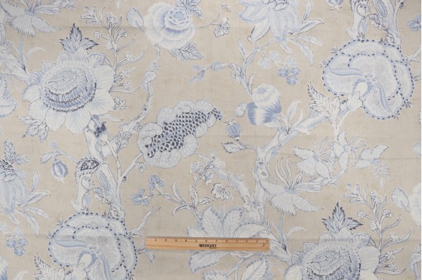Thibaut Rittenhouse F94146 Printed Cotton Blend Drapery Fabric in Blue and Tan