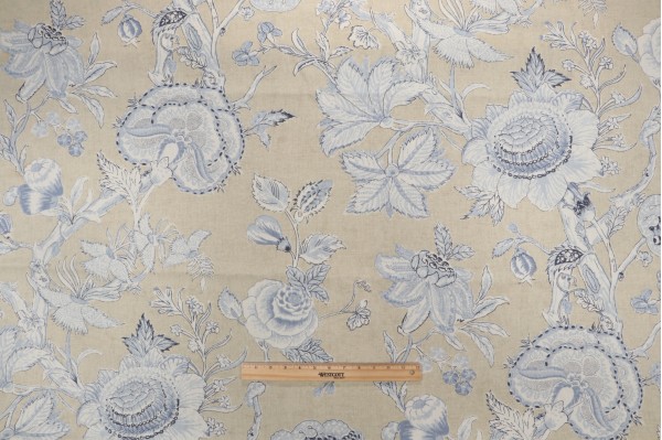 Thibaut Rittenhouse F94146 Printed Cotton Blend Drapery Fabric in Blue and Tan