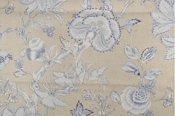 Thibaut Rittenhouse F94146 Printed Cotton Blend Drapery Fabric in Blue and Tan