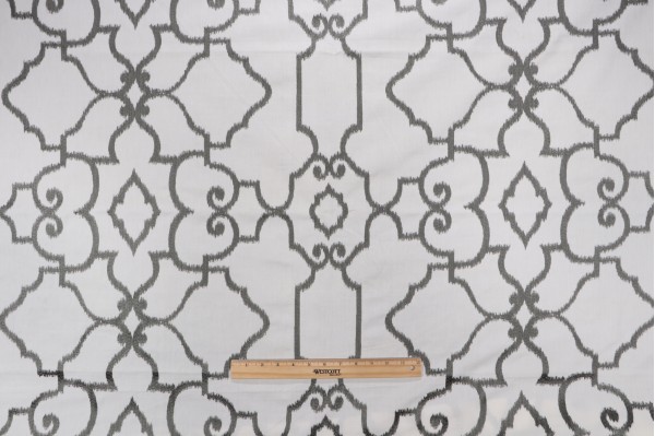 Thibaut Ogden W714213 Embroidered Cotton Drapery Fabric in Dark Grey
