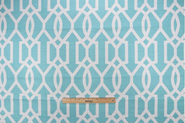 Thibaut Downing Gate F916046 Printed Linen Blend Drapery Fabric in Turquoise