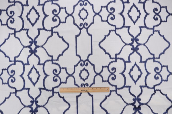 Thibaut Ogden W714212 Embroidered Cotton Drapery Fabric in Blue