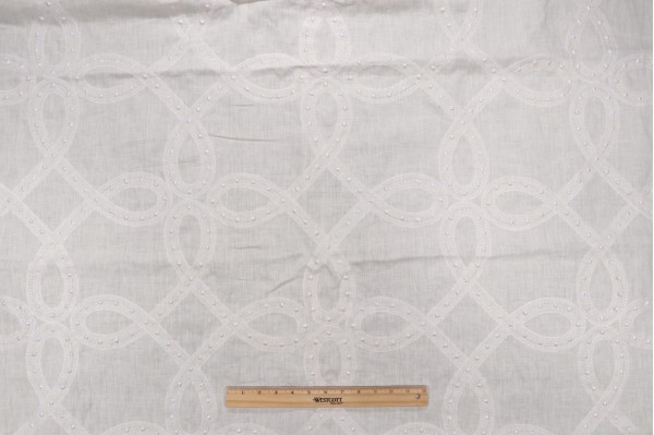 Thibaut Salina Ribbon AW1376 Embroidered Drapery Fabric in White